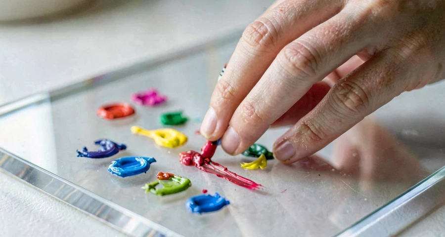 criança da creche pintando em superfície transparente em atividade artística na creche