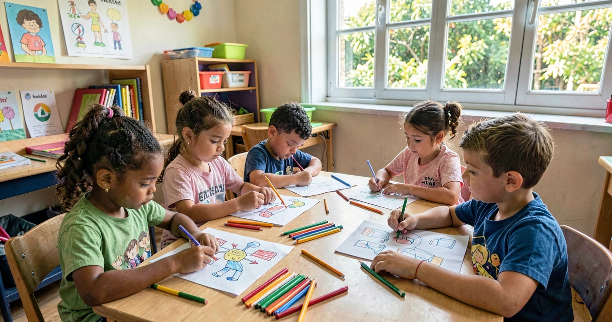 plano de aula invenções: crianças da pré-escola desenhando invenção própria imaginada
