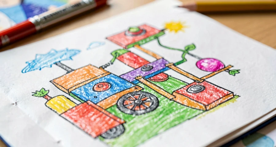 desenho de invenção imaginária criada por criança na pré-escola