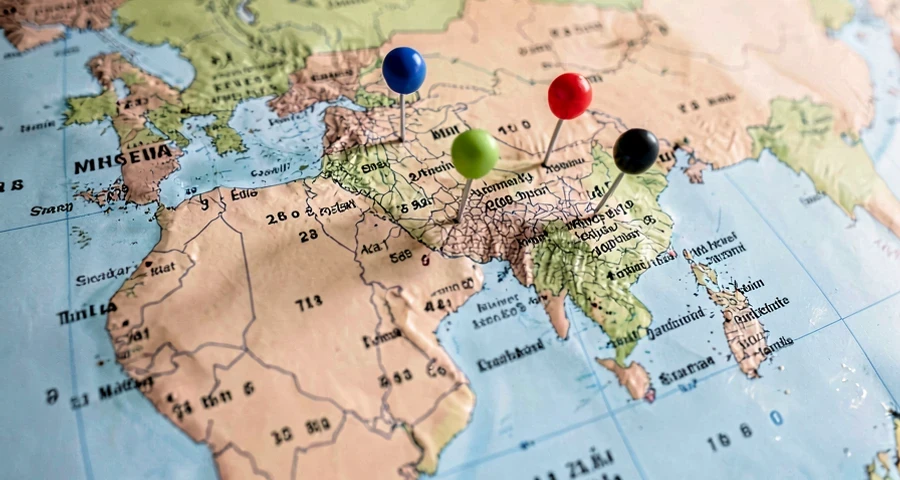 mapa da ásia com megacidades marcadas e números populacionais