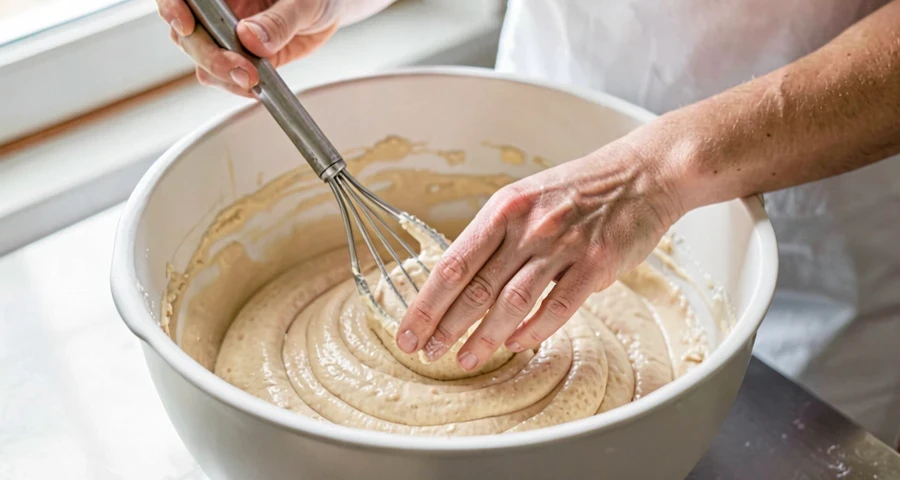 criança mexendo massa de bolo de milho em atividade de culinária na pré-escola