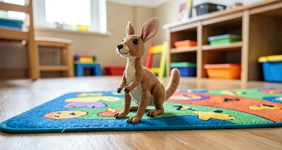 brinquedo de canguru usado como referência em atividade motora na creche