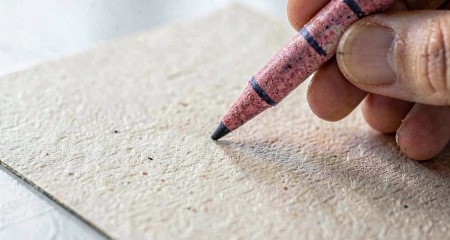 criança da creche desenhando com giz de cera em papel de lixa na atividade artística
