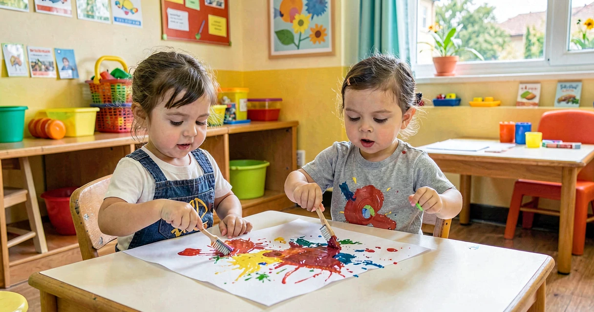 plano de aula respingos de tinta com escova: crianças da creche salpicando tinta com escova de dente