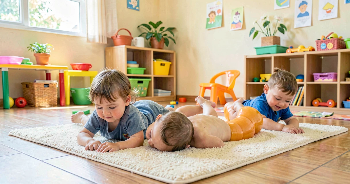 plano de aula esticando como minhoca: crianças da creche imitando movimento de minhoca