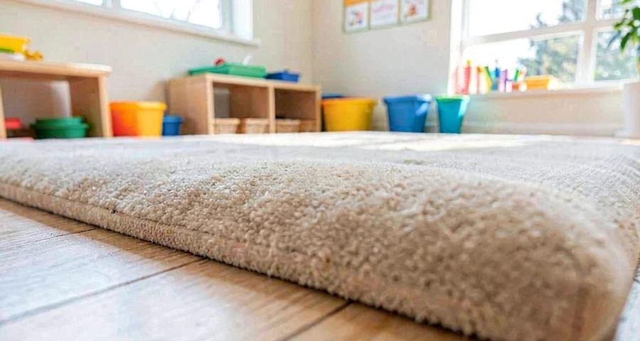 tapete macio usado em atividade motora de imitação de minhoca na creche