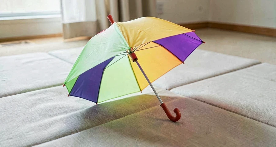 guarda-chuva colorido usado em atividade motora na creche