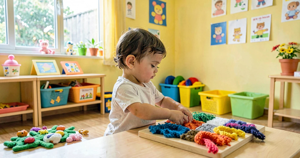 plano de aula prancha de texturas: bebê da creche tocando prancha com materiais diferentes