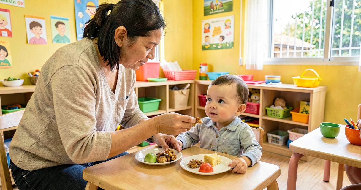 plano de aula cesto de sabores: bebê da creche experimentando alimentos de sabores diferentes