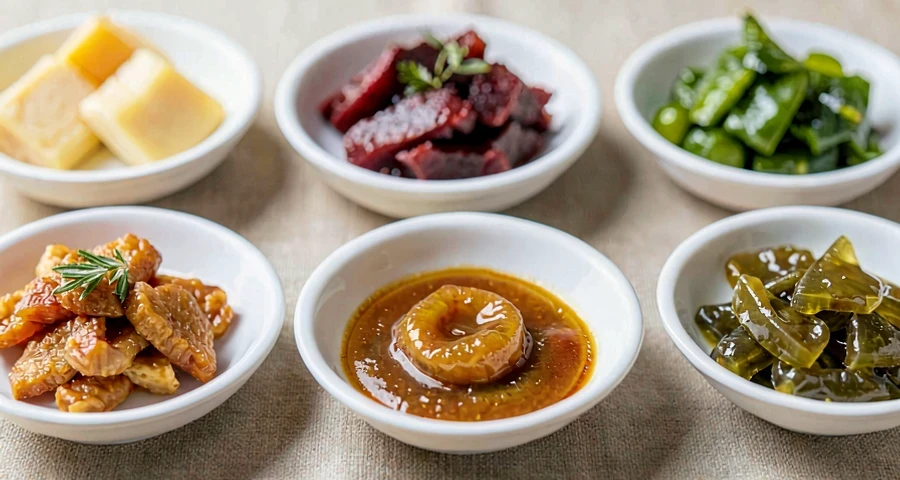 pratinhos com alimentos de sabores variados usados em atividade sensorial na creche