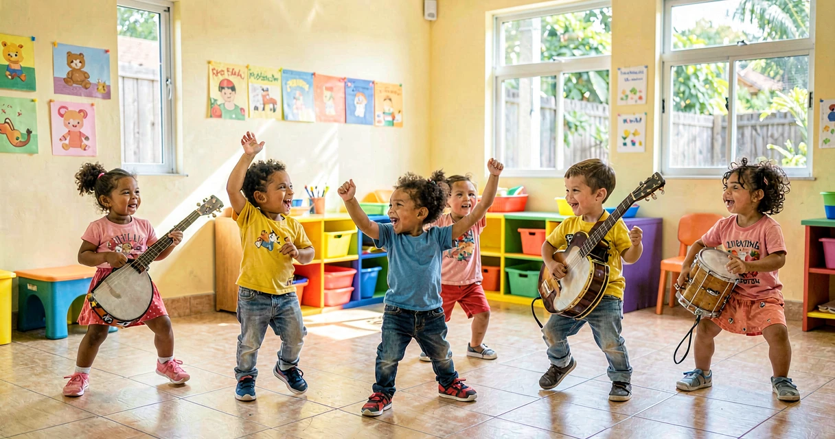 plano de aula diferentes jeitos de dançar: crianças da creche experimentando ritmos variados