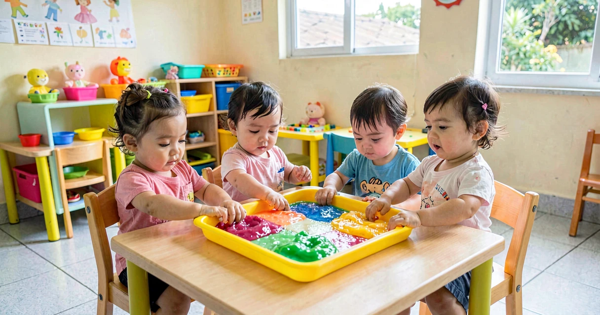 plano de aula massa sensorial: bebês da creche explorando massa colorida escorregadia