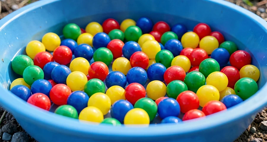 piscina de bolinhas coloridas usada em atividade sensorial na creche