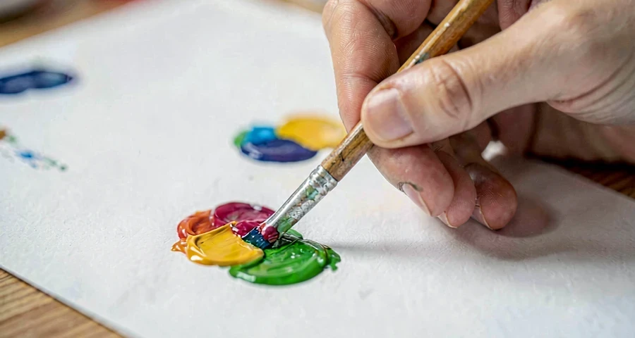 criança da creche pintando com graveto molhado em tinta na atividade