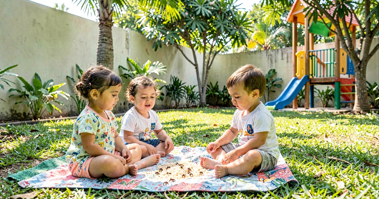 plano de aula formigas carregando migalhas: crianças da creche observando formigas com comida