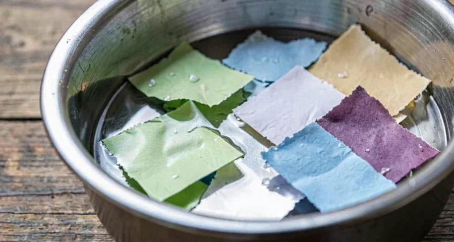 diferentes tipos de papel testados em água em atividade científica na creche