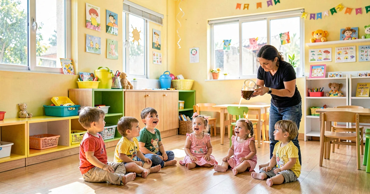 plano de aula a vela que apaga sozinha: crianças da creche observando vela sendo coberta por pote